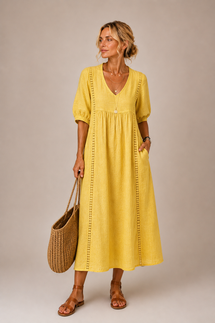 Elodie | Openwork-Trim Midi Dress