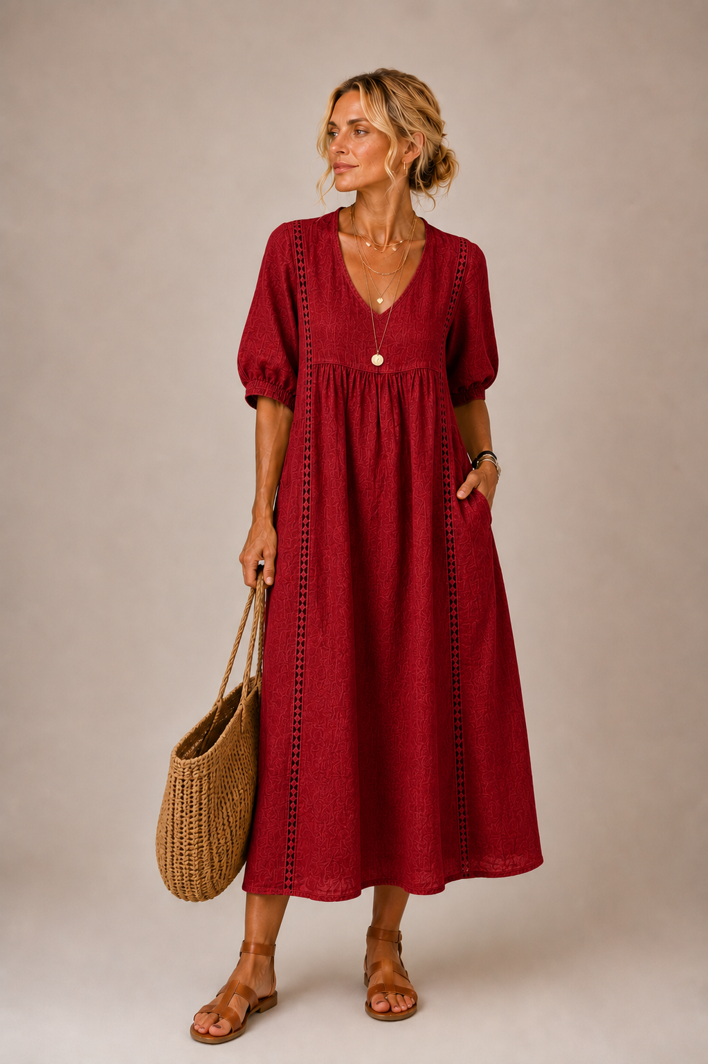 Elodie | Openwork-Trim Midi Dress