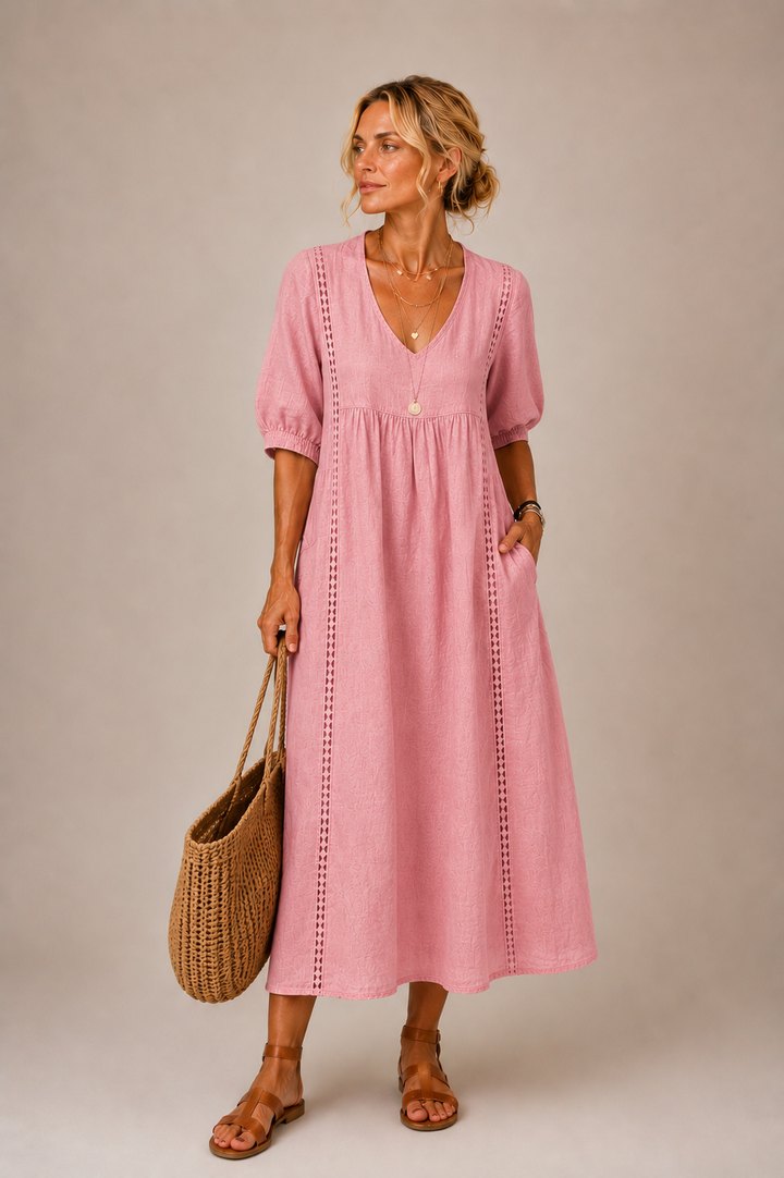 Elodie | Openwork-Trim Midi Dress