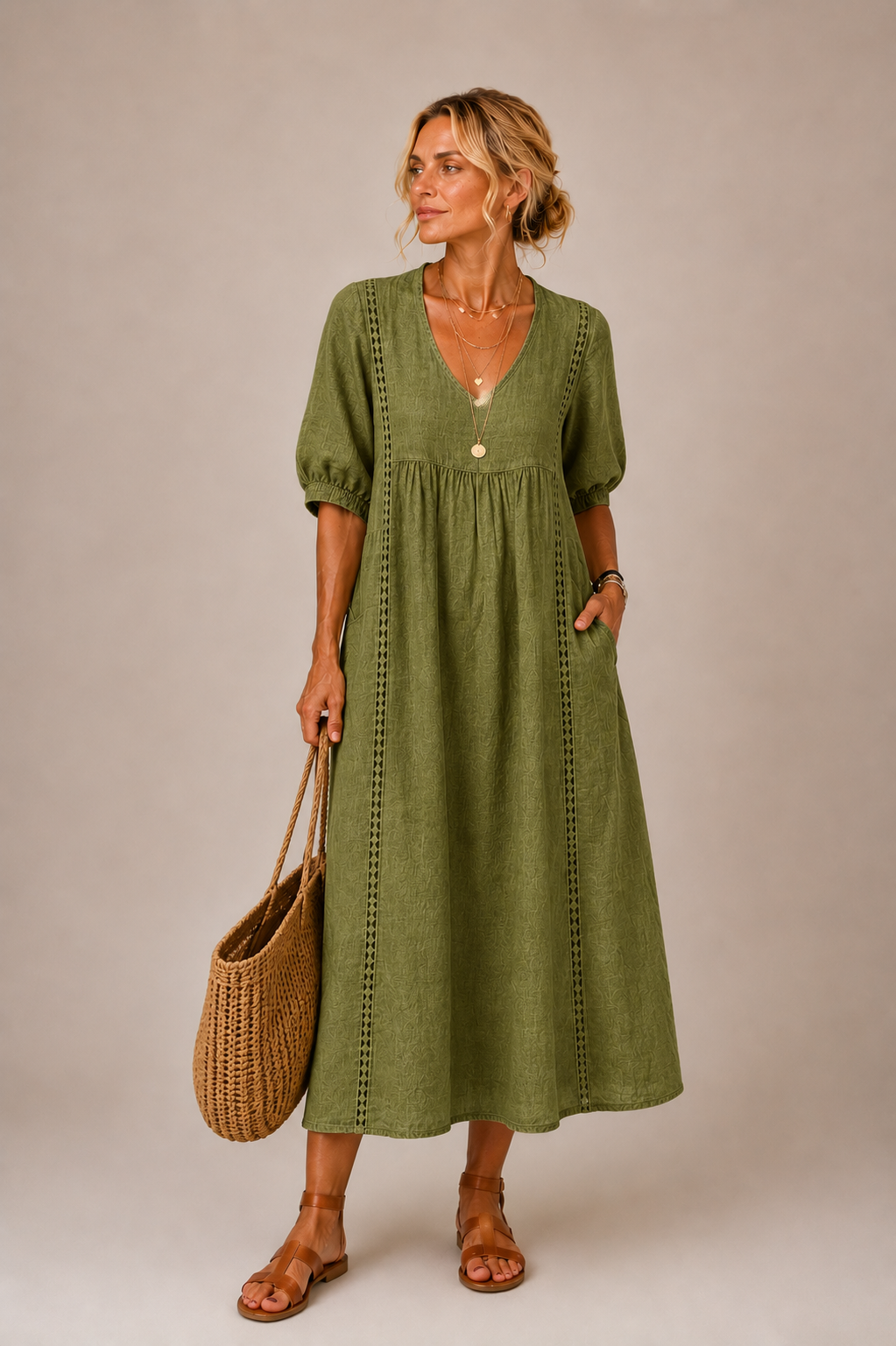 Elodie | Openwork-Trim Midi Dress