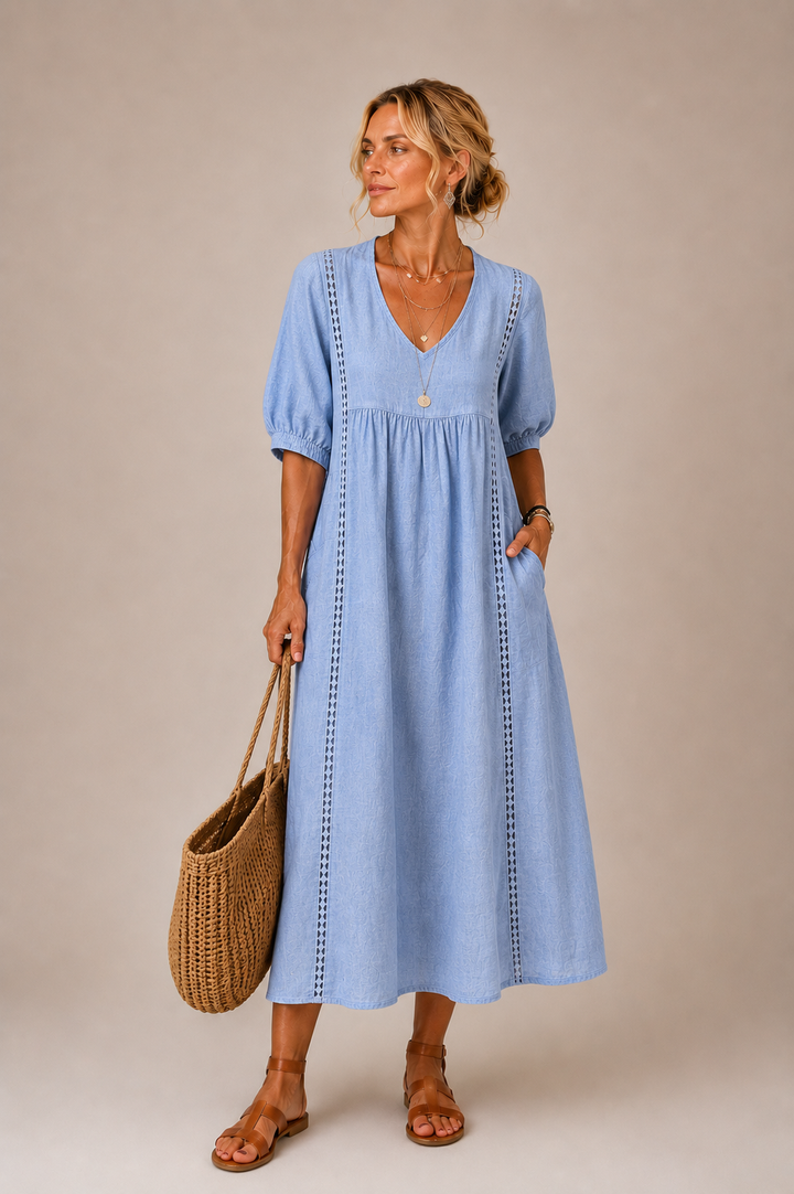 Elodie | Openwork-Trim Midi Dress