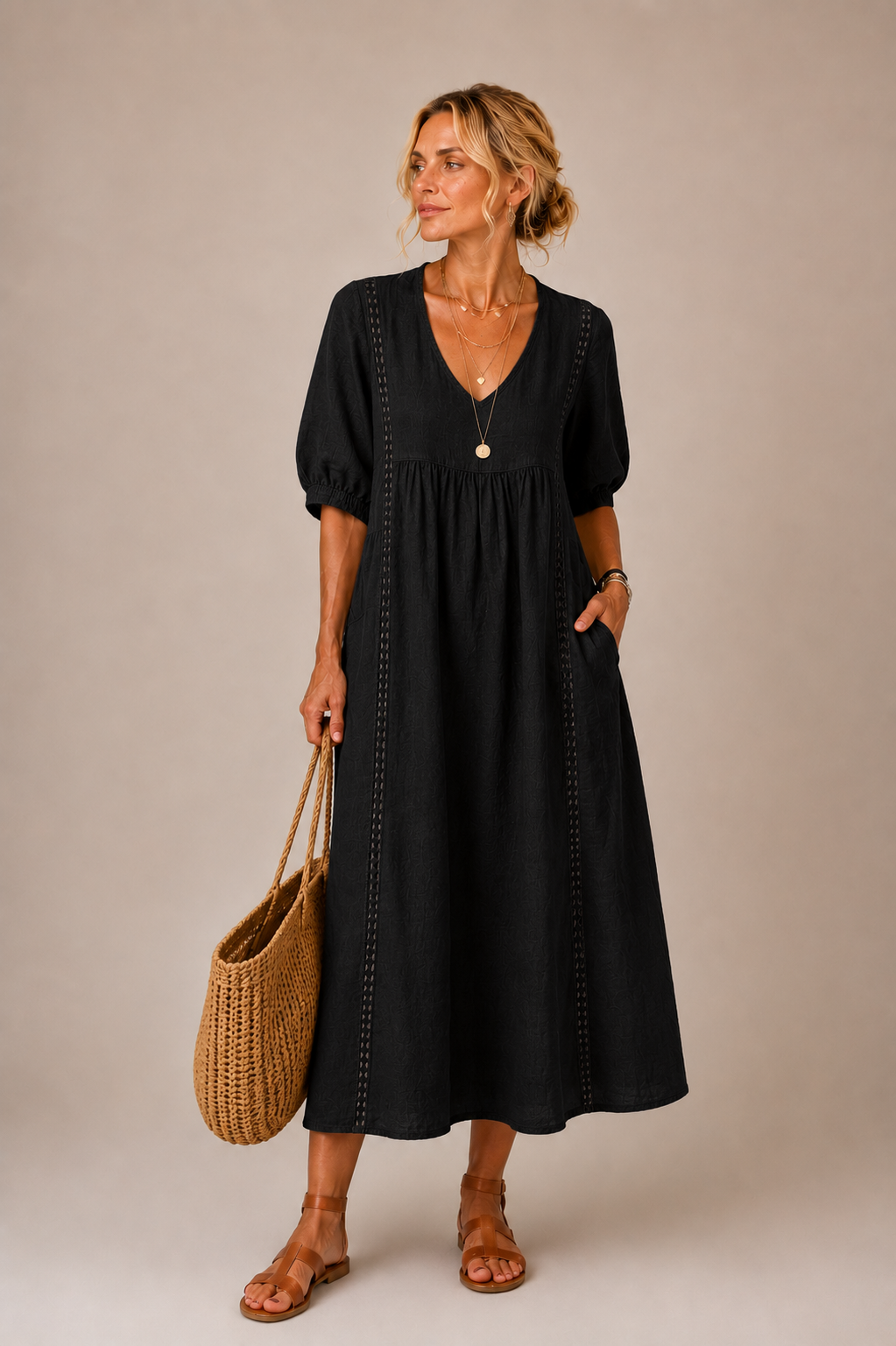 Elodie | Openwork-Trim Midi Dress