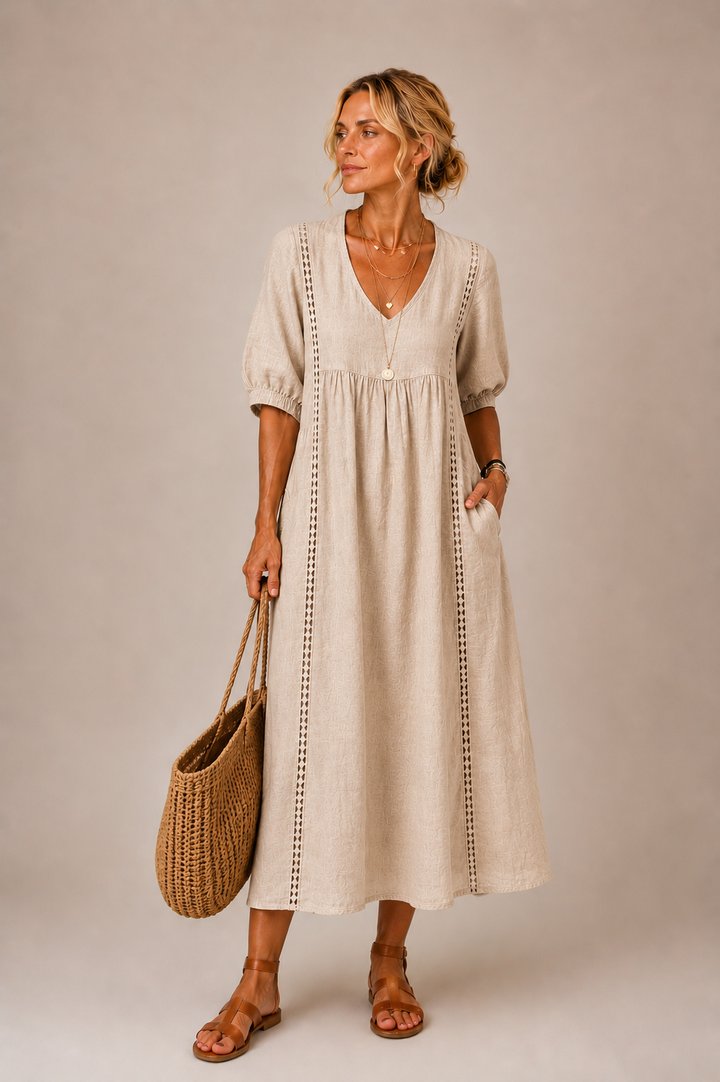 Elodie | Openwork-Trim Midi Dress