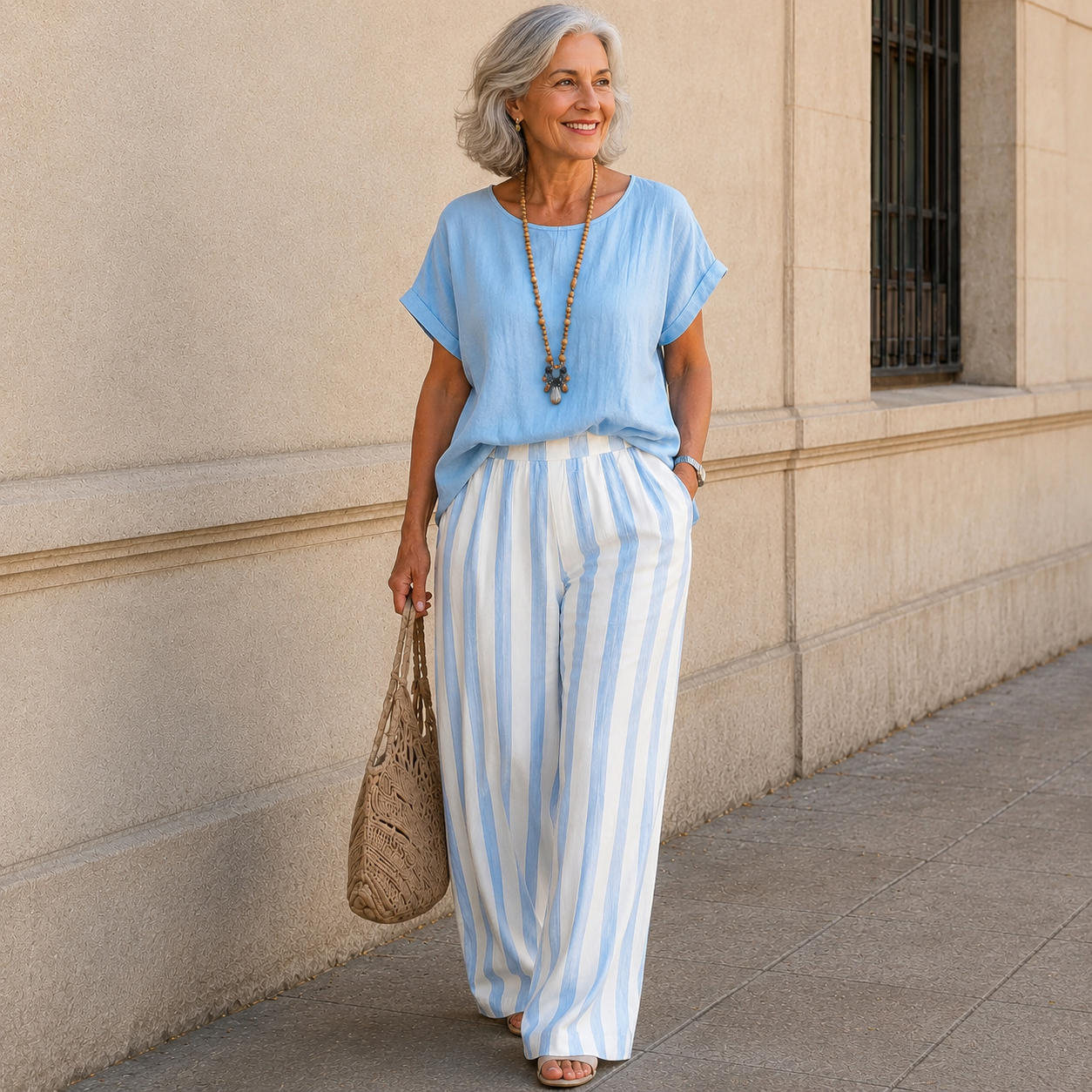 Isabelle | Relaxed Top and Striped Wide-Leg Pants Set