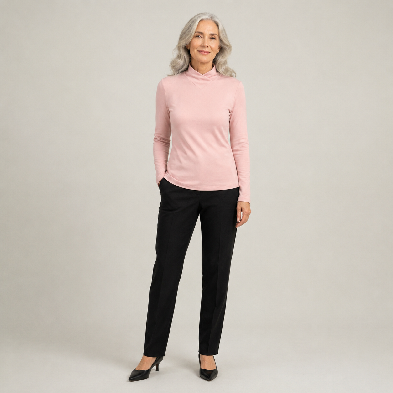 Celeste | Draped High-Neck Long-Sleeve Top