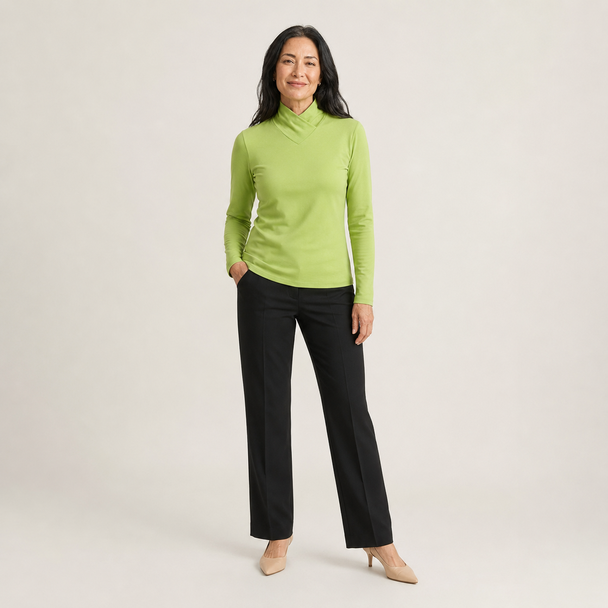 Celeste | Draped High-Neck Long-Sleeve Top
