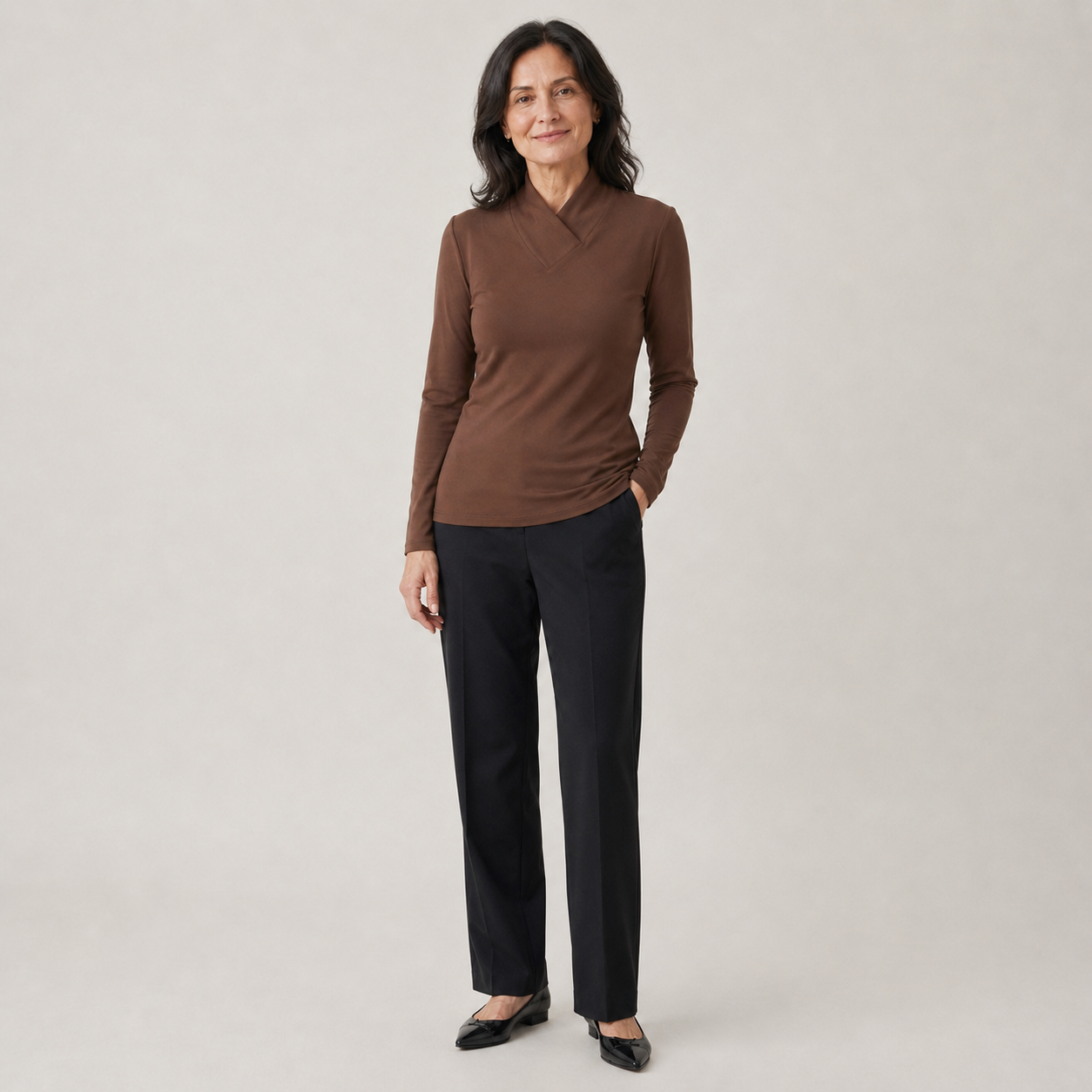 Celeste | Draped High-Neck Long-Sleeve Top