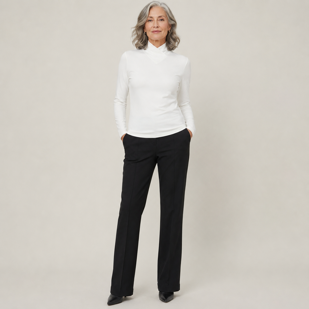 Celeste | Draped High-Neck Long-Sleeve Top