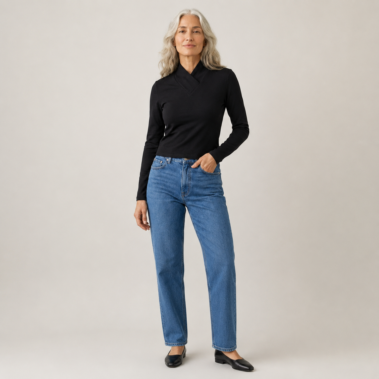 Celeste | Draped High-Neck Long-Sleeve Top