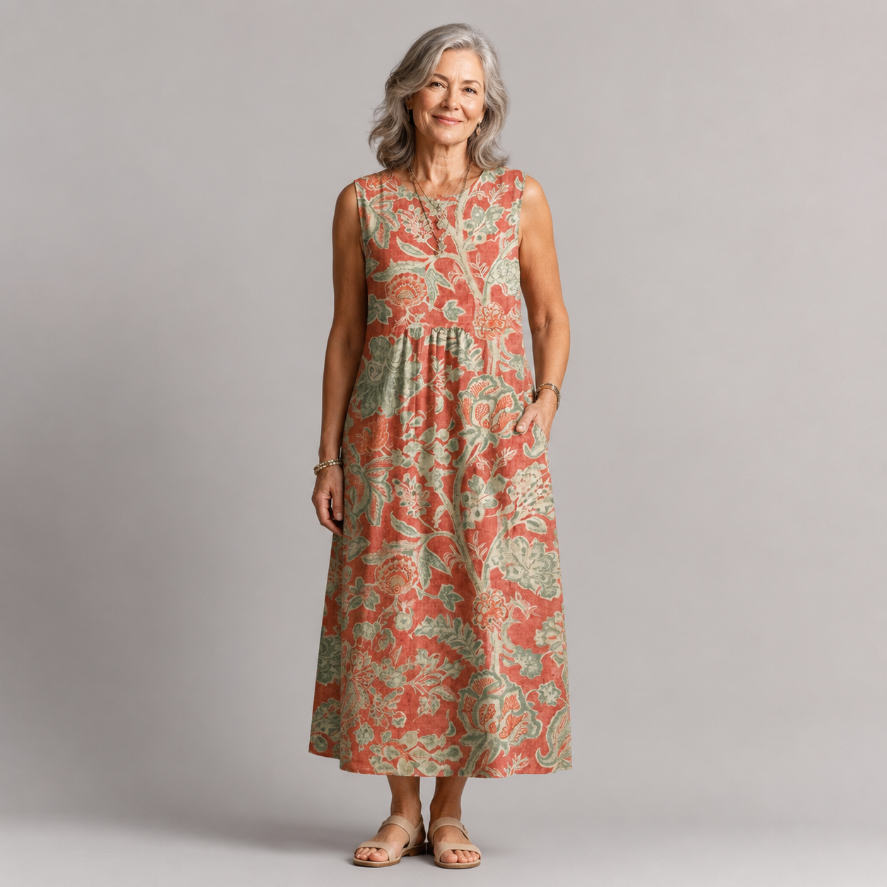 Amélie | Sleeveless Floral Midi Dress