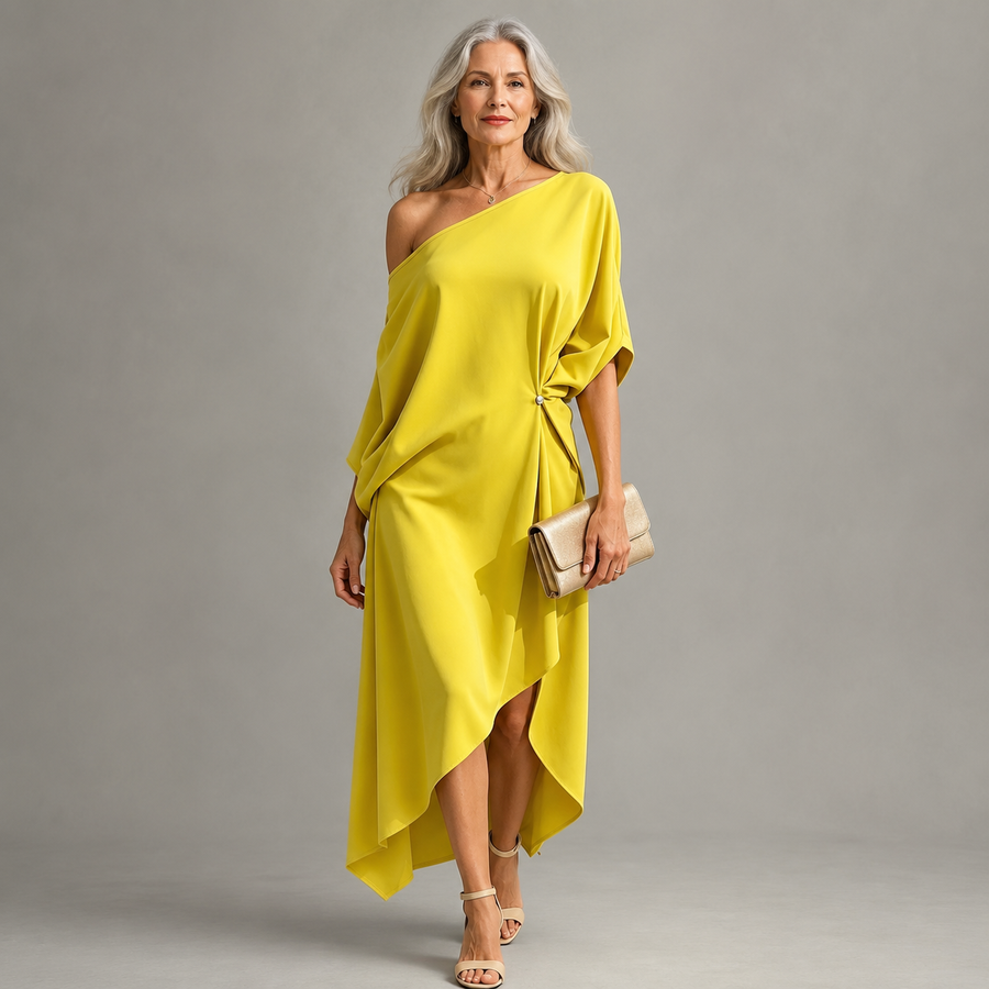 Alessia | One-Shoulder Draped Midi Dress
