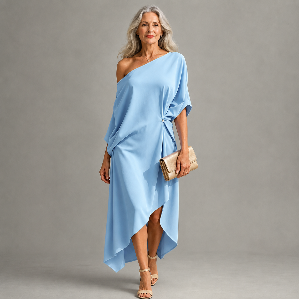 Alessia | One-Shoulder Draped Midi Dress