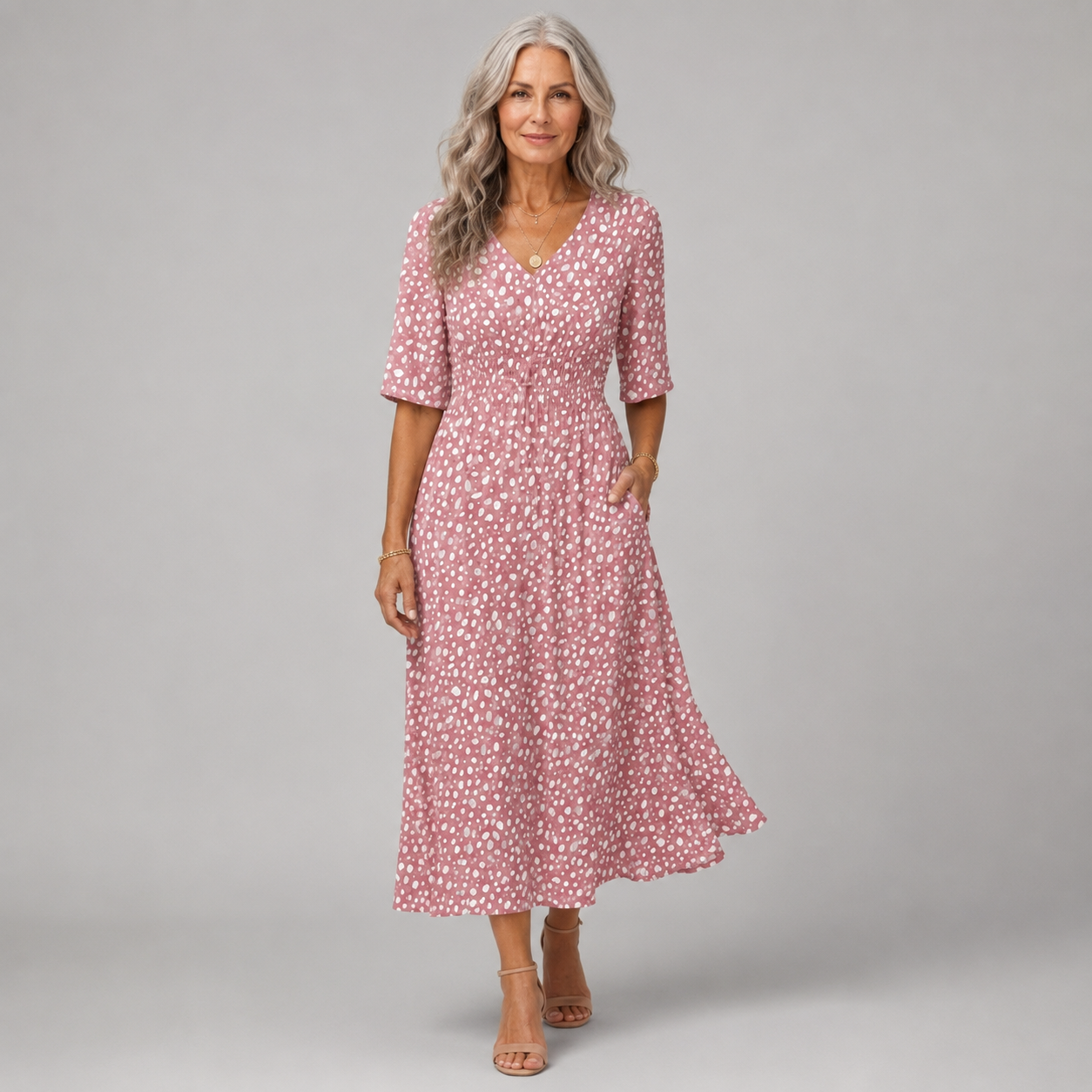 Madeleine | Printed V-Neck Midi Dres