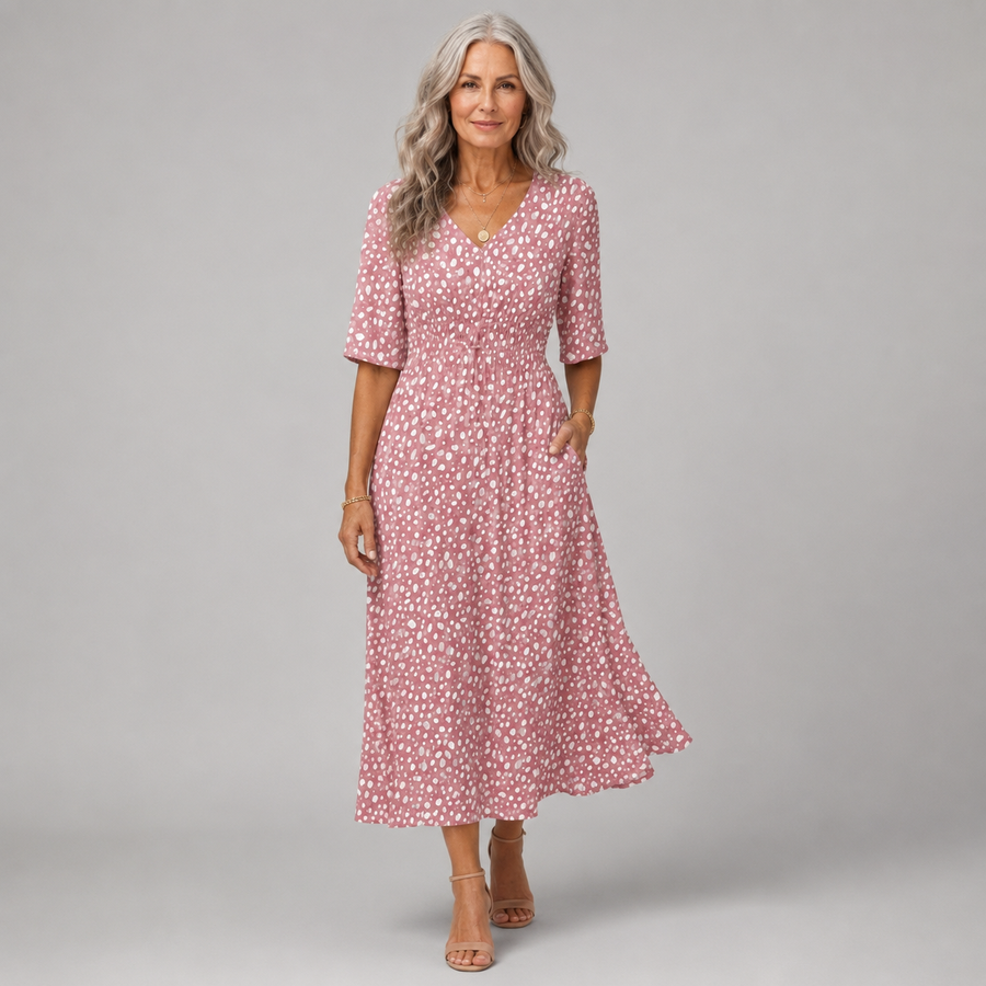 Madeleine | Printed V-Neck Midi Dres
