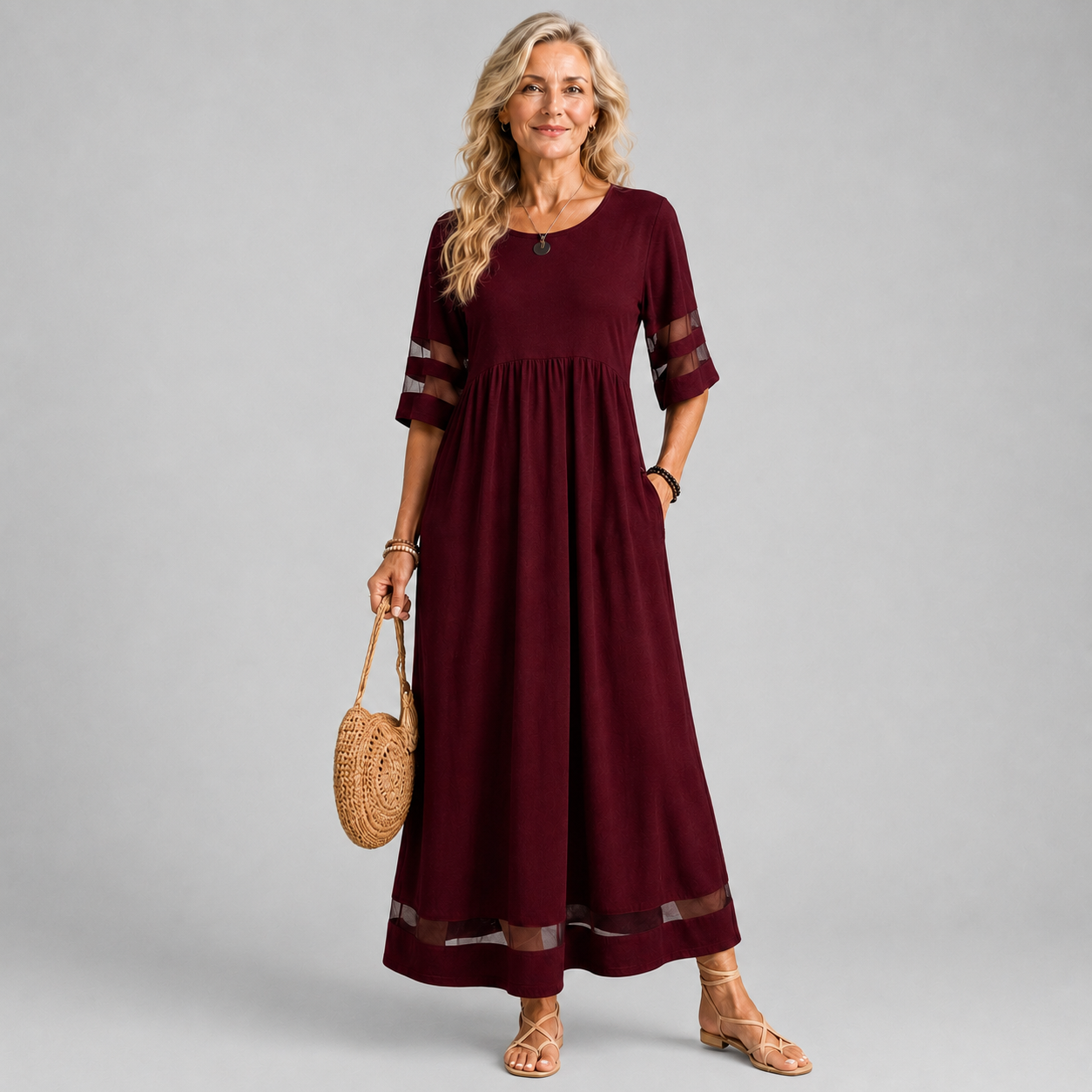 Nadia | Sheer-Detail Midi Dress