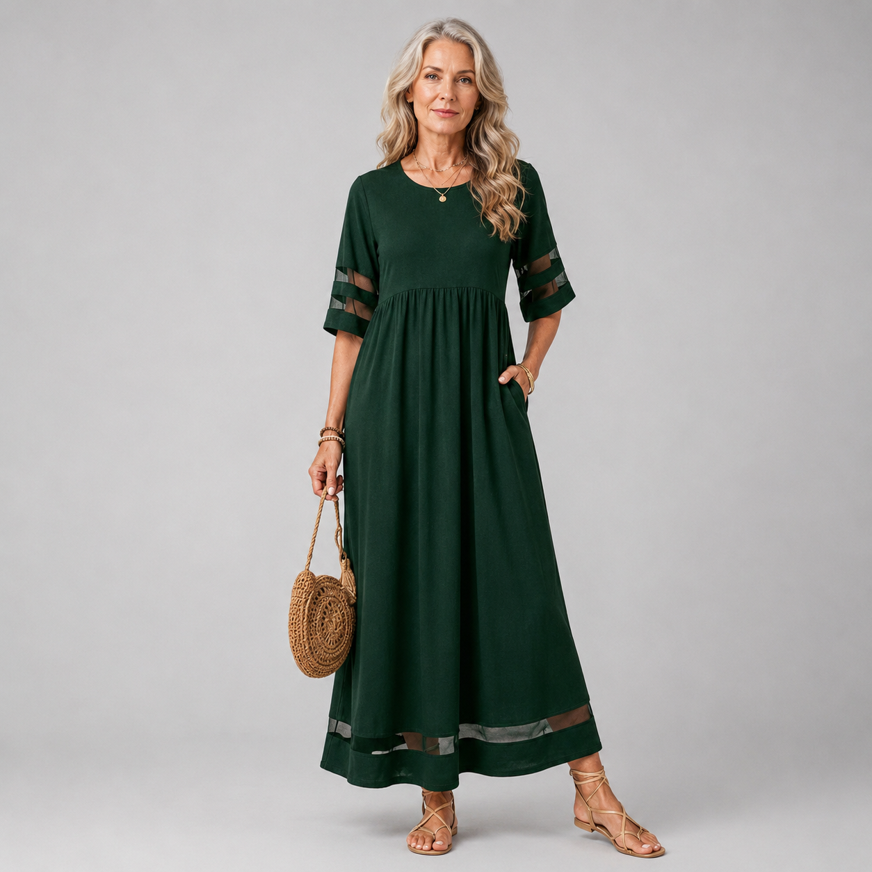 Nadia | Sheer-Detail Midi Dress