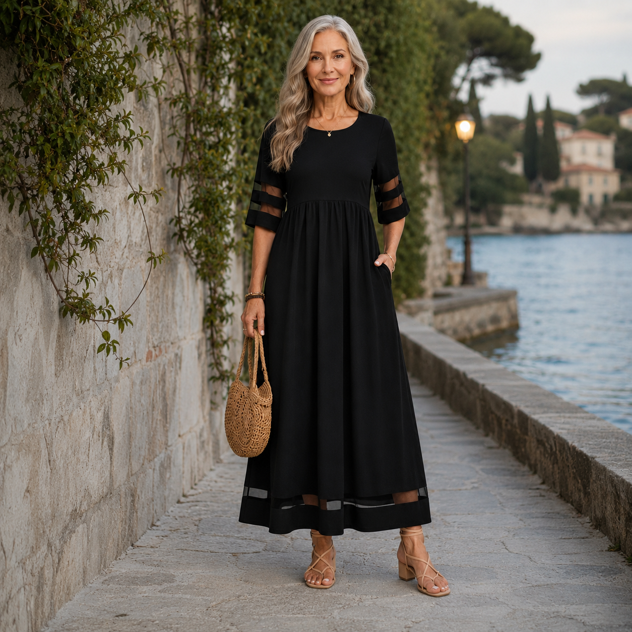 Nadia | Sheer-Detail Midi Dress