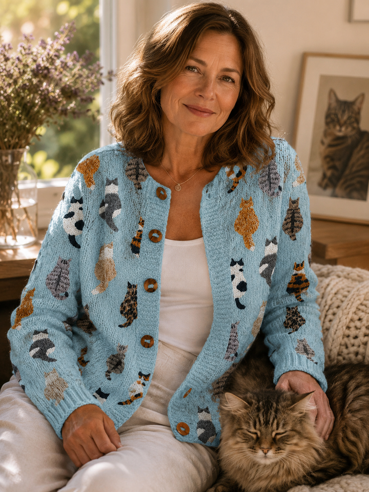 Ashy - Relaxed Cat Print Cardigan