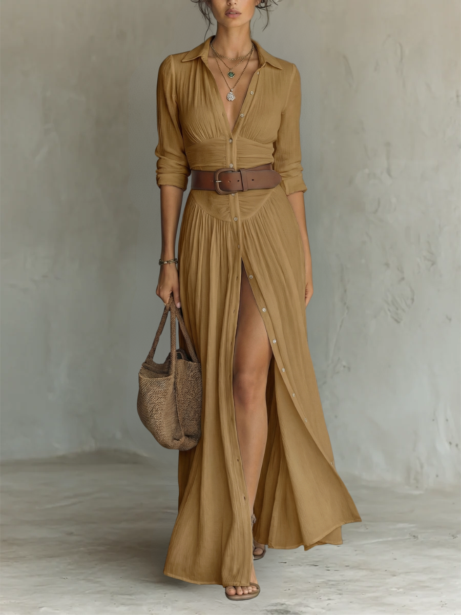 Pamela | Pleated Button-Front Maxi Dress