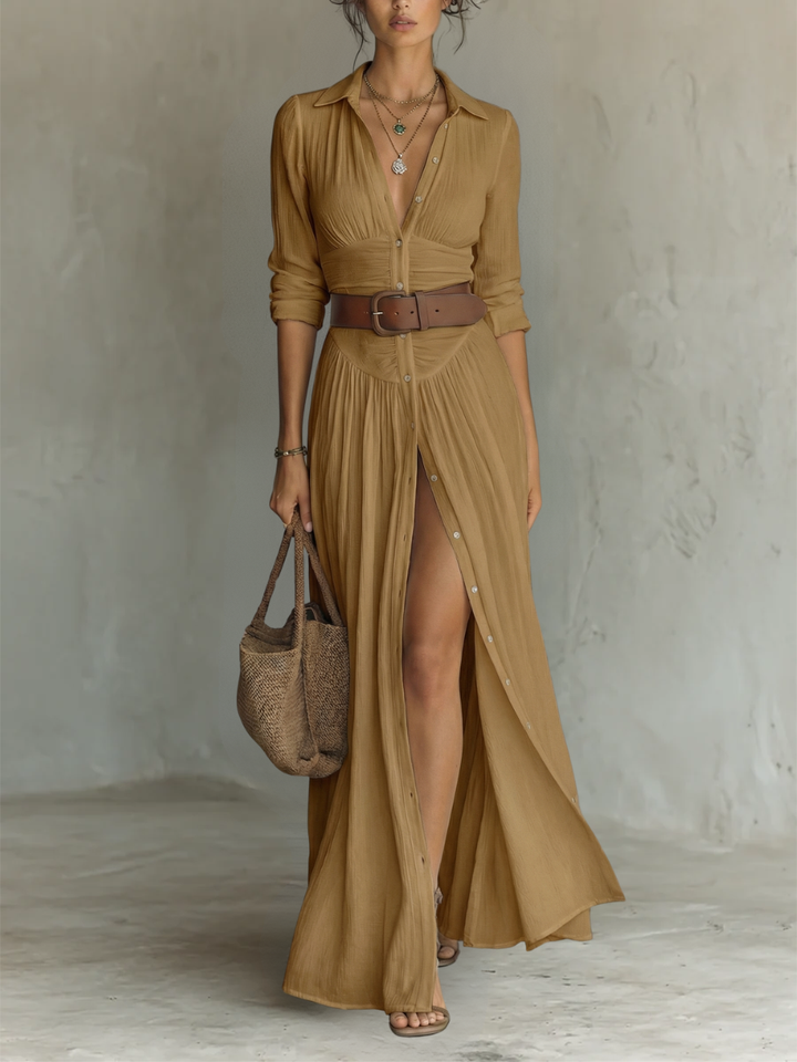 Pamela | Pleated Button-Front Maxi Dress