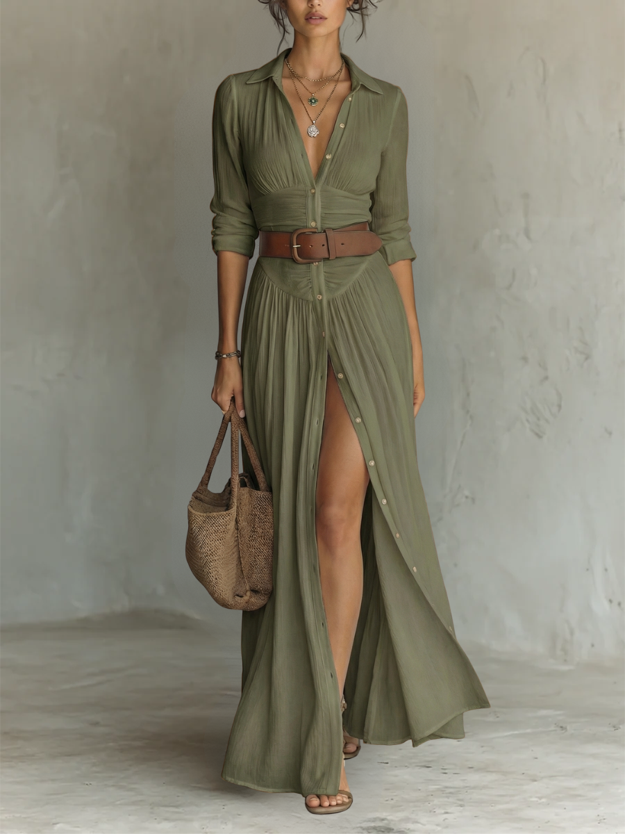 Arielle | Belted Button-Front Maxi Dress