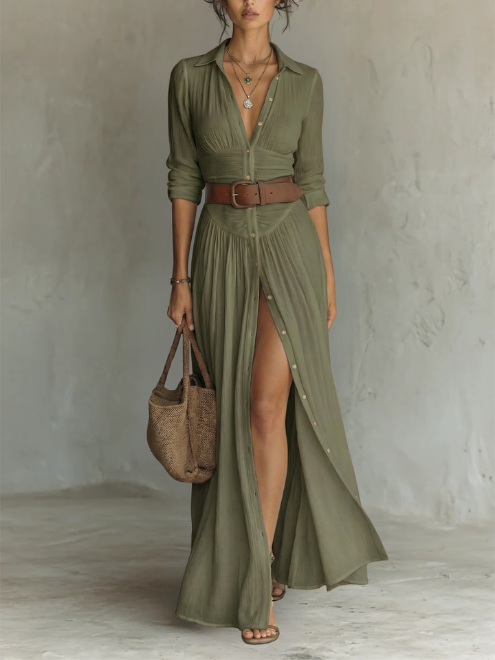 Pamela | Pleated Button-Front Maxi Dress