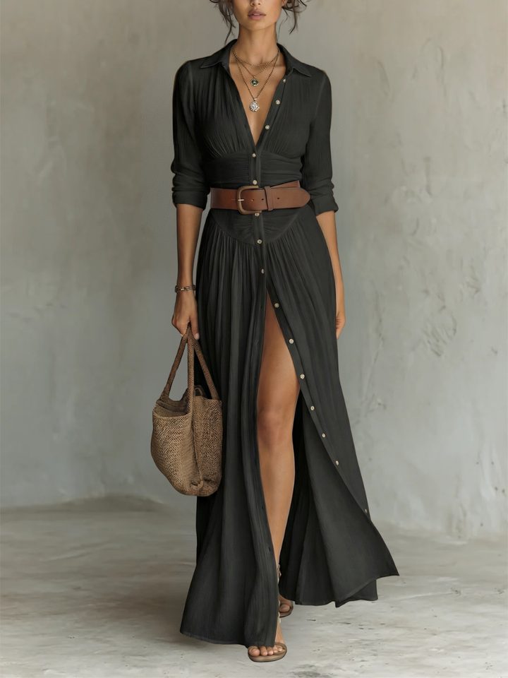 Arielle | Belted Button-Front Maxi Dress