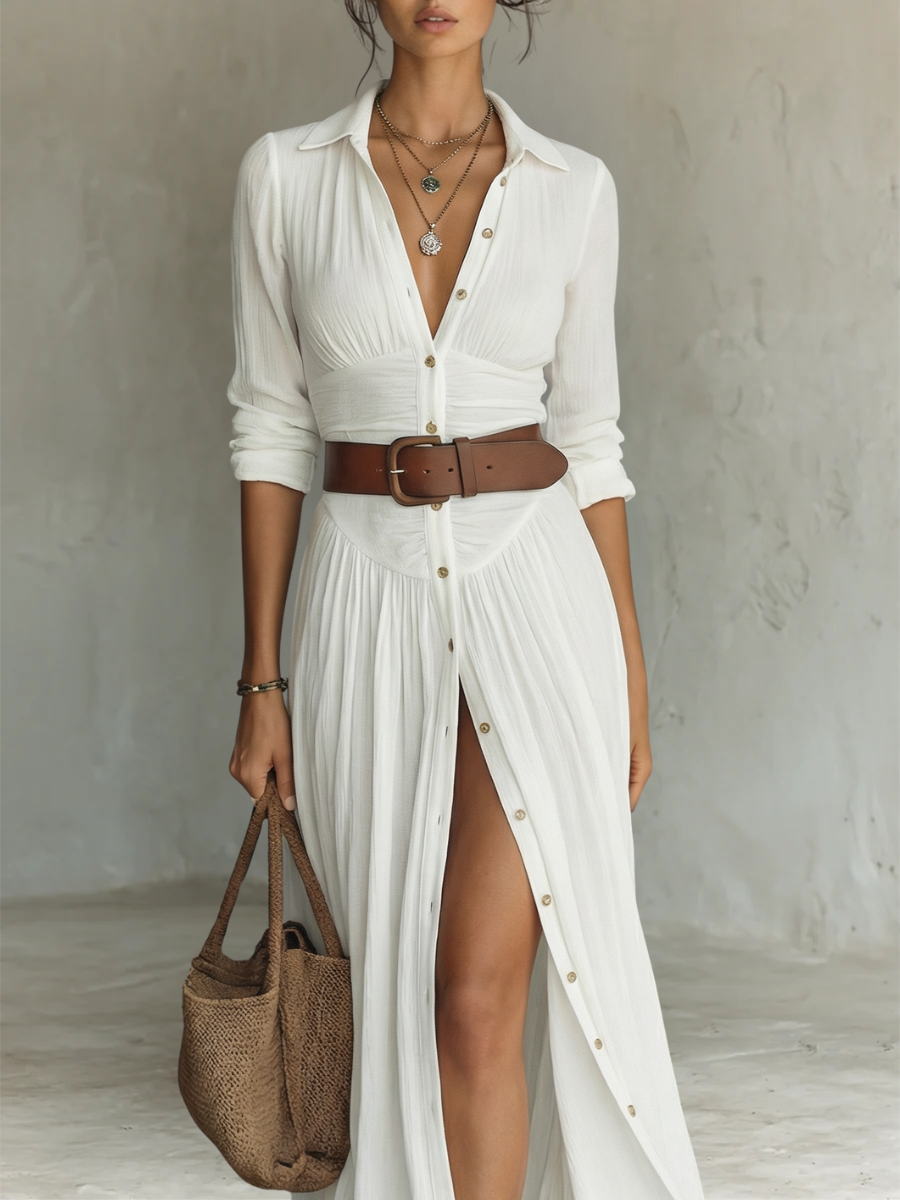 Pamela | Pleated Button-Front Maxi Dress