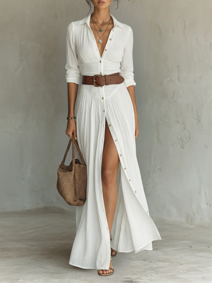 Arielle | Belted Button-Front Maxi Dress