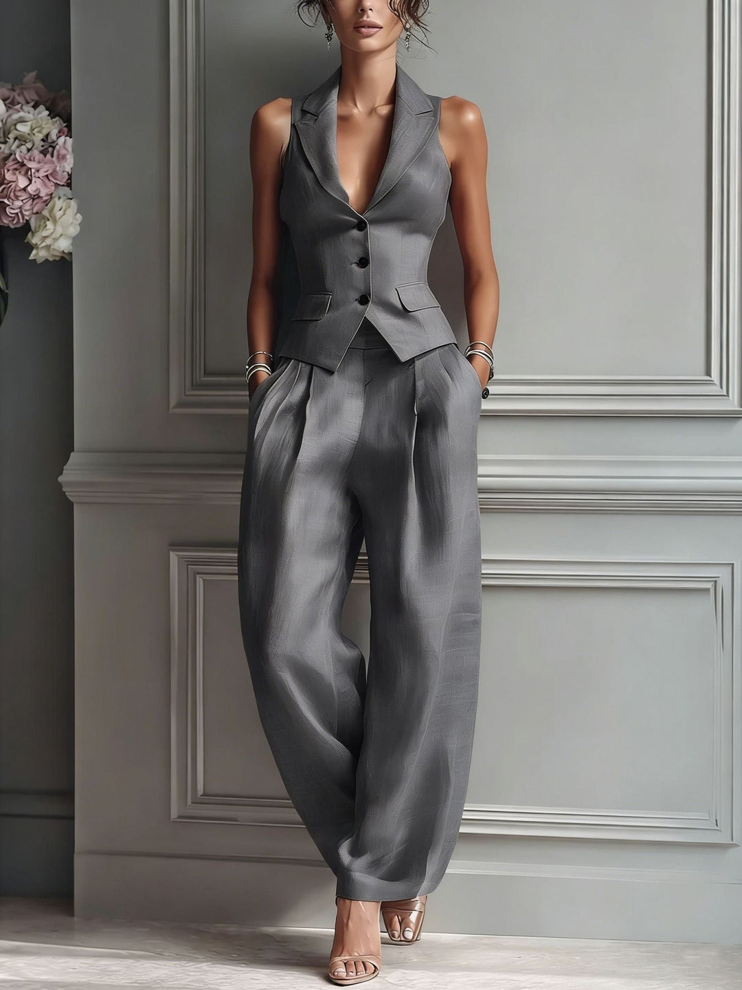 Lola | Women's Two-Piece V-Neck Button Set