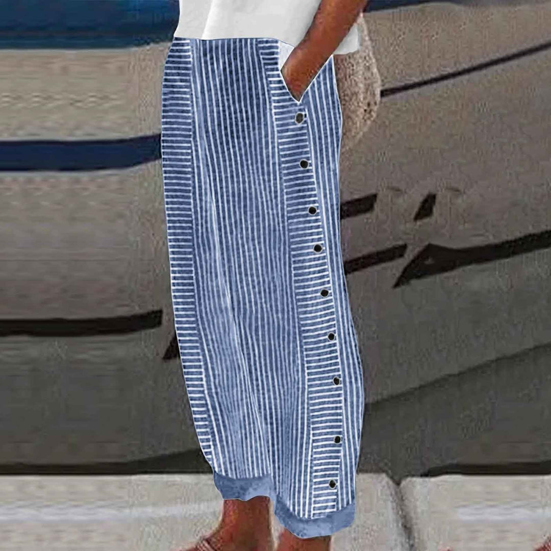 Laurent Atelier™ | STRIPED BUTTON-ACCENT PANTS