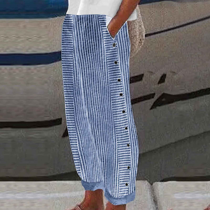 Laurent Atelier™ | STRIPED BUTTON-ACCENT PANTS