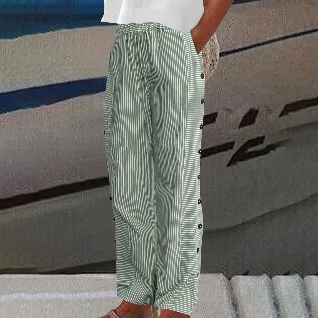 Laurent Atelier™ | STRIPED BUTTON-ACCENT PANTS