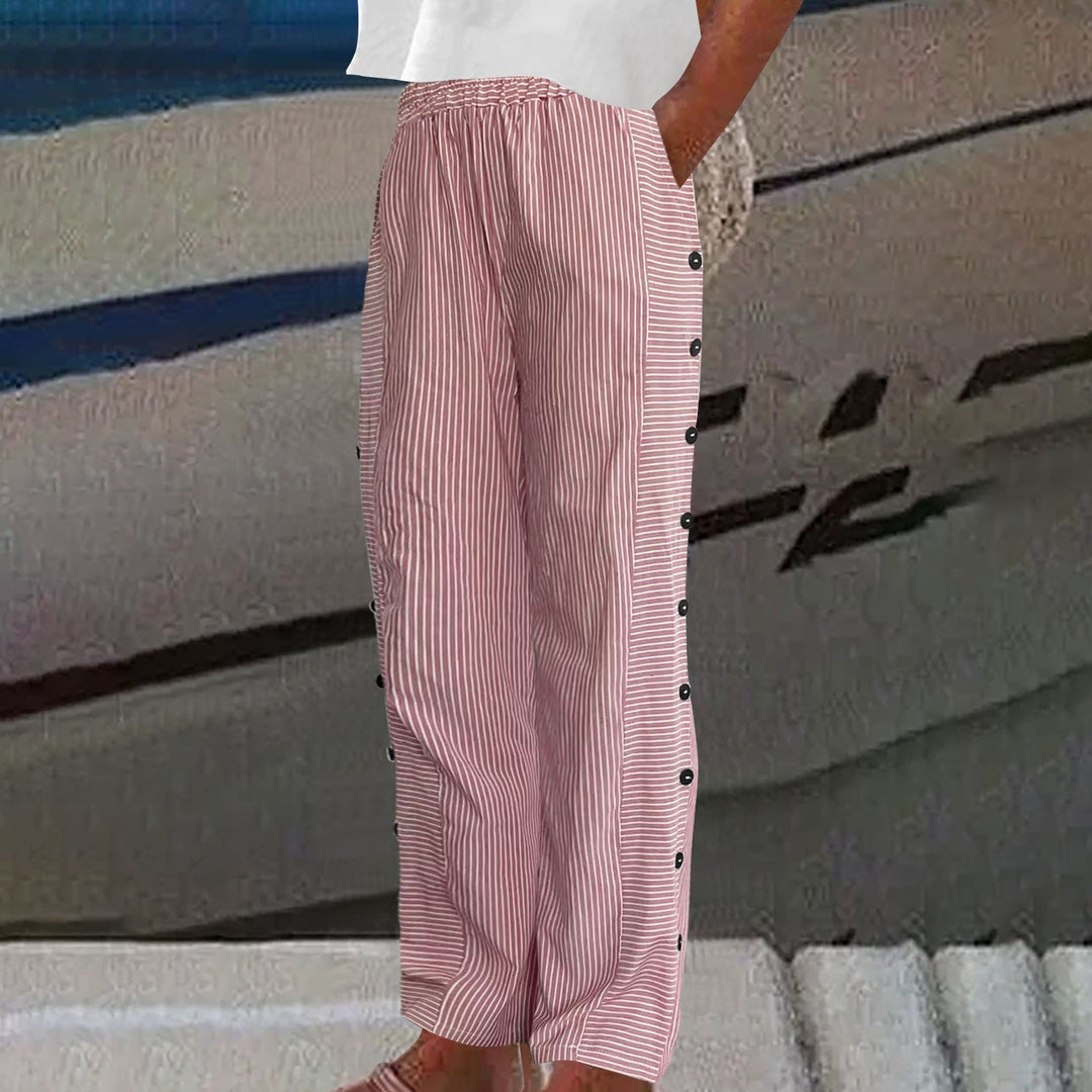 Laurent Atelier™ | STRIPED BUTTON-ACCENT PANTS