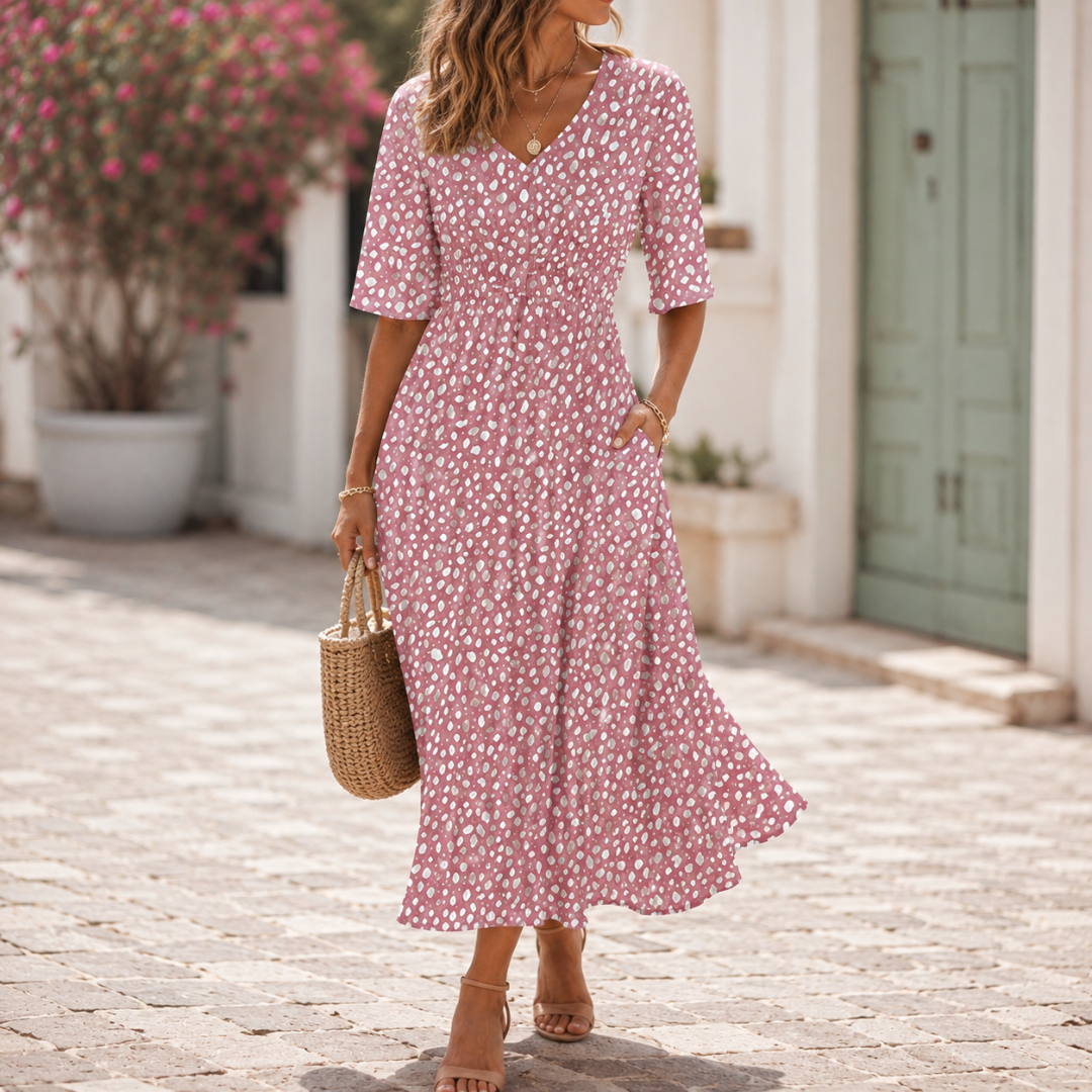 Madeleine | Printed V-Neck Midi Dres