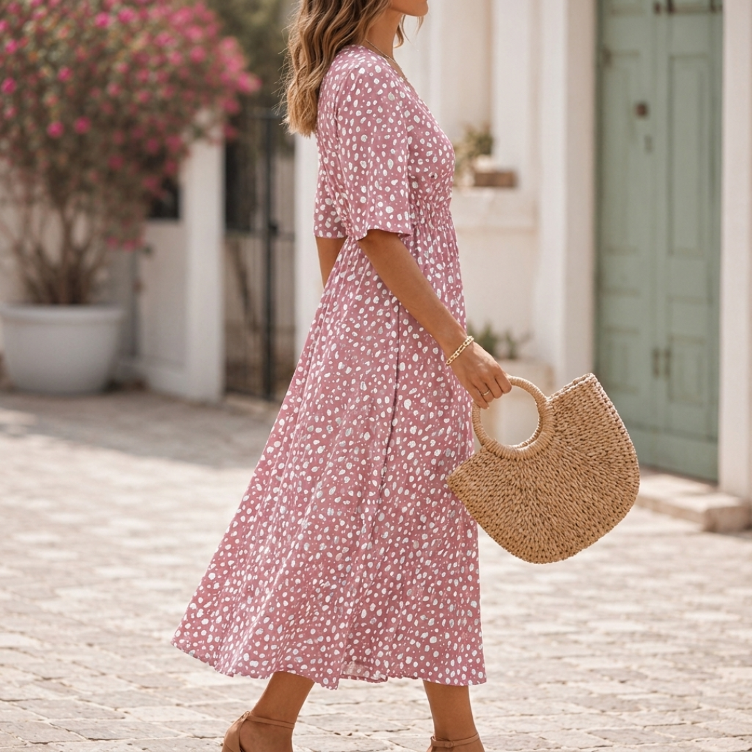 Madeleine | Printed V-Neck Midi Dres