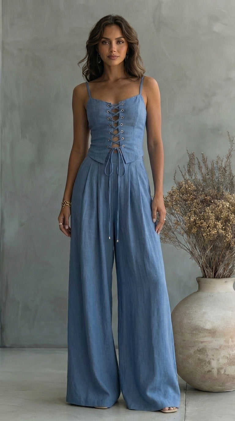 Cara | Lace-Up Wide-Leg Two-Piece Set