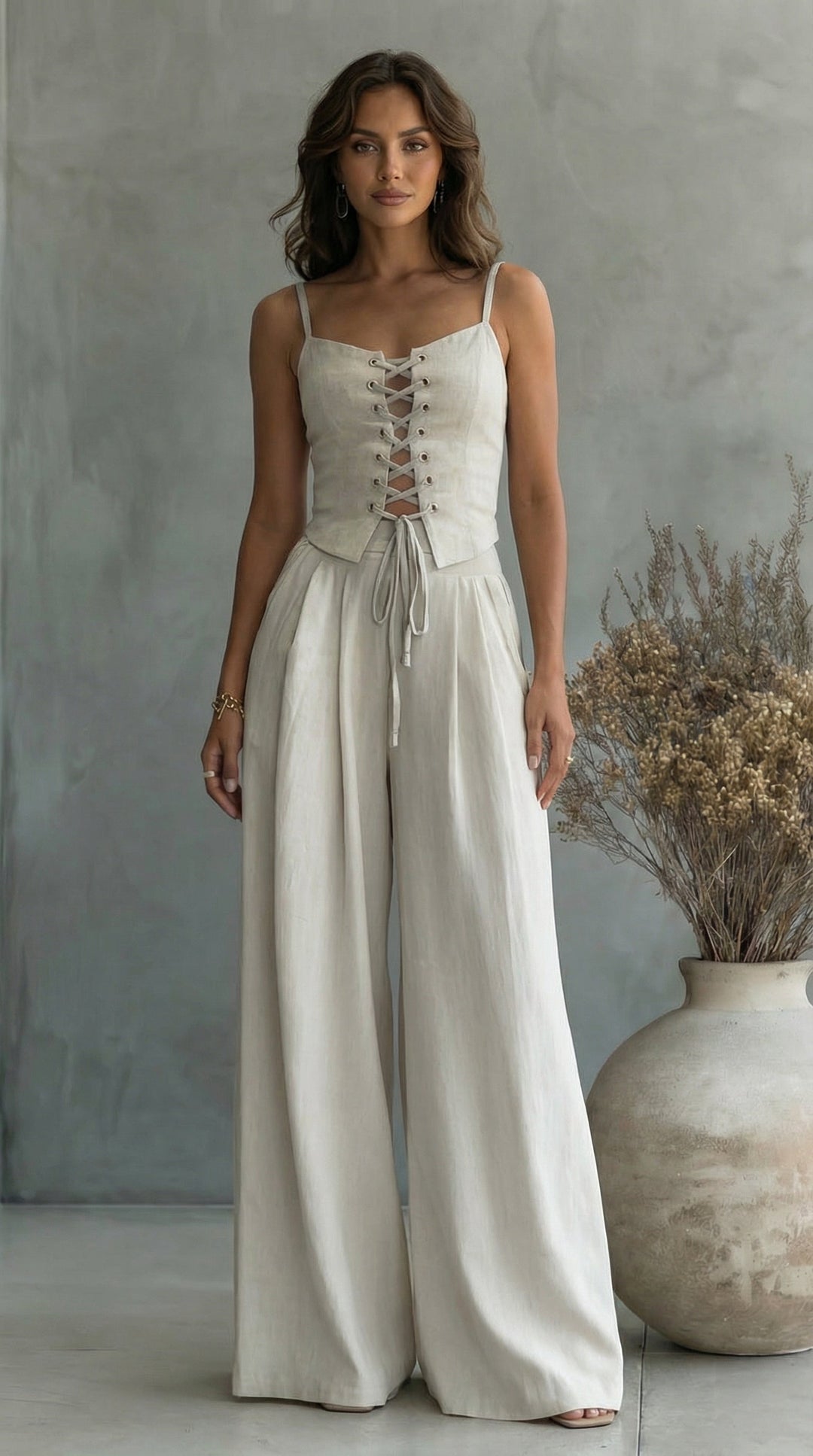 Cara | Lace-Up Wide-Leg Two-Piece Set