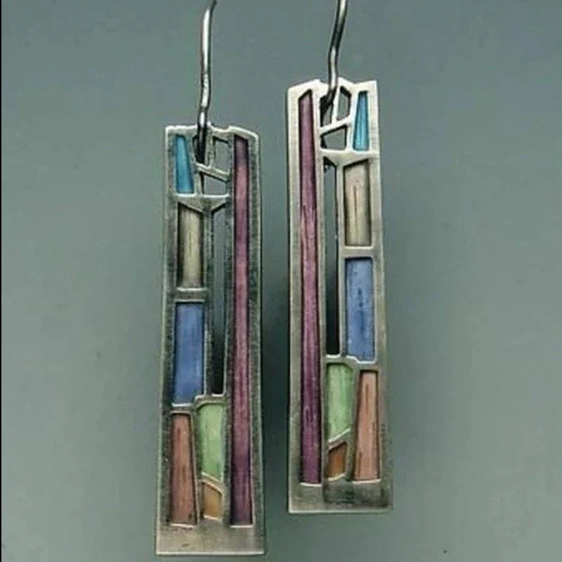 Boucles d'Oreilles Vintage en Argent Multicolore