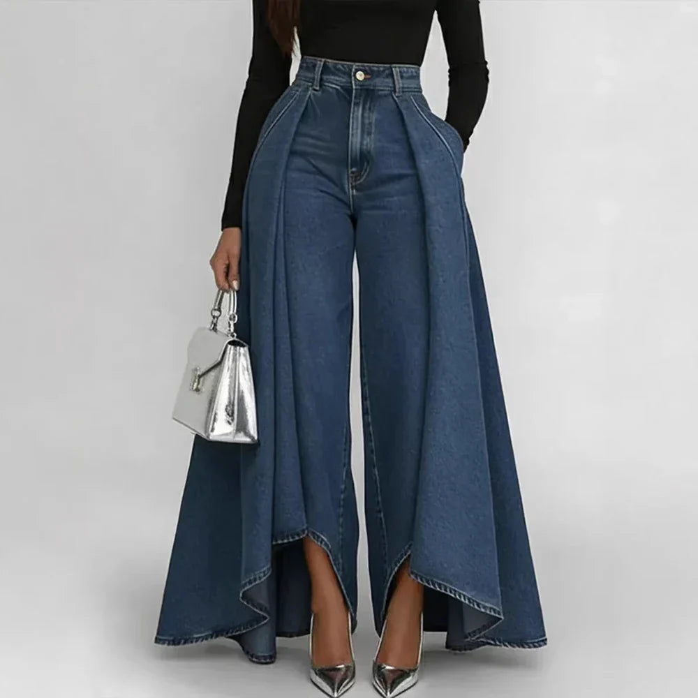 Margaret | High-Waisted Asymmetrical Wide-Leg Denim Pants