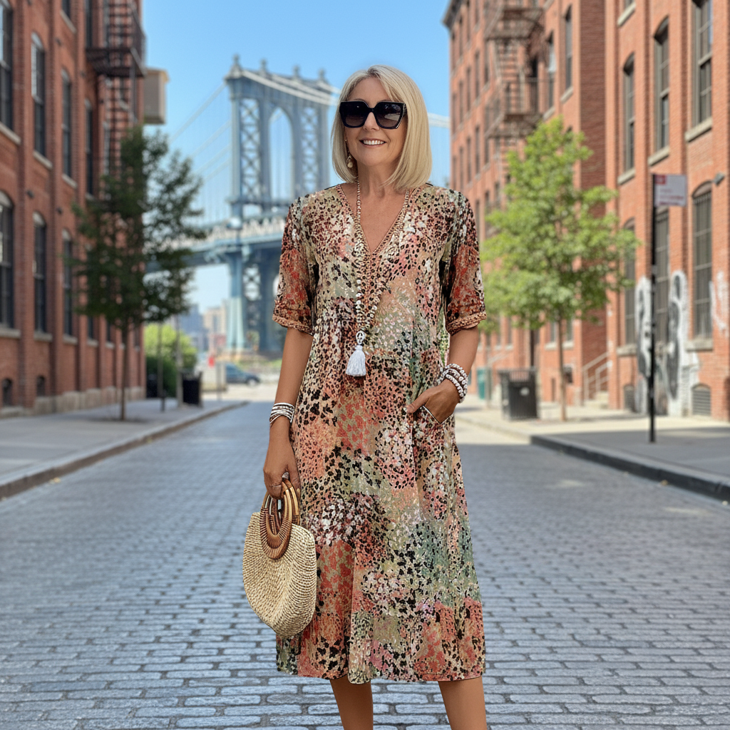 Sofia | Elegant Floral Midi Dress with Tummy Coverage