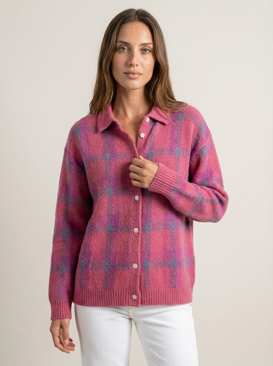 Eloise | Checked Button-Front Cardigan