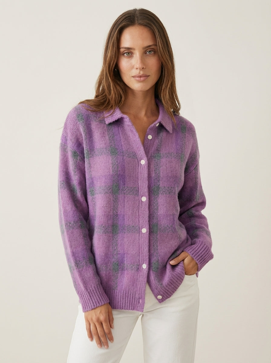 Eloise | Checked Button-Front Cardigan
