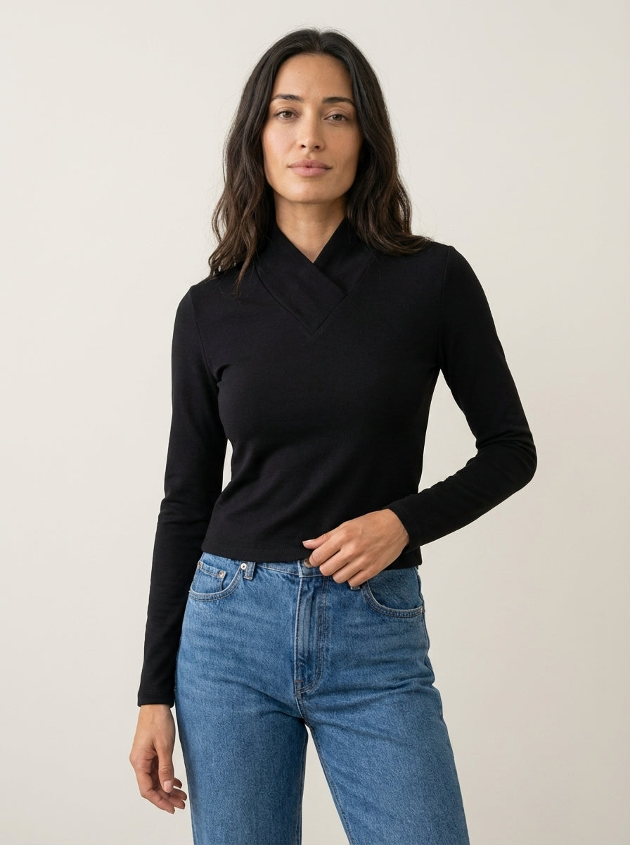 Celeste | Draped High-Neck Long-Sleeve Top