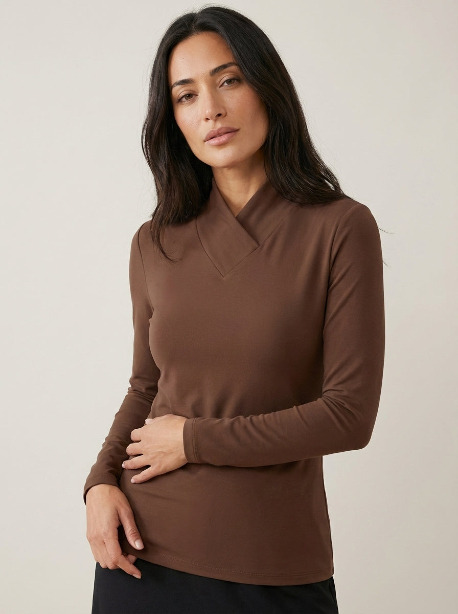 Celeste | Draped High-Neck Long-Sleeve Top