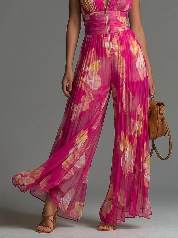 Zsófia | Pleated Floral Jumpsuit