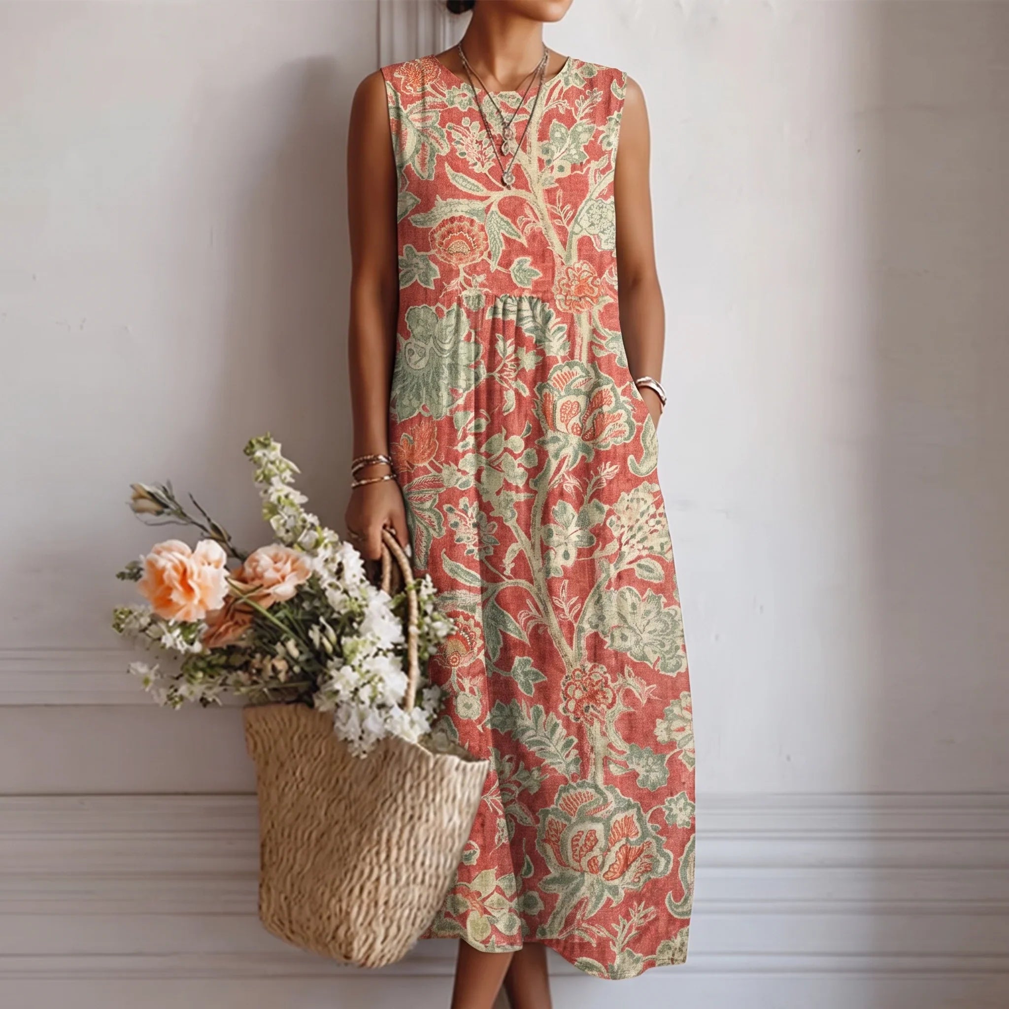 Amélie | Sleeveless Floral Midi Dress