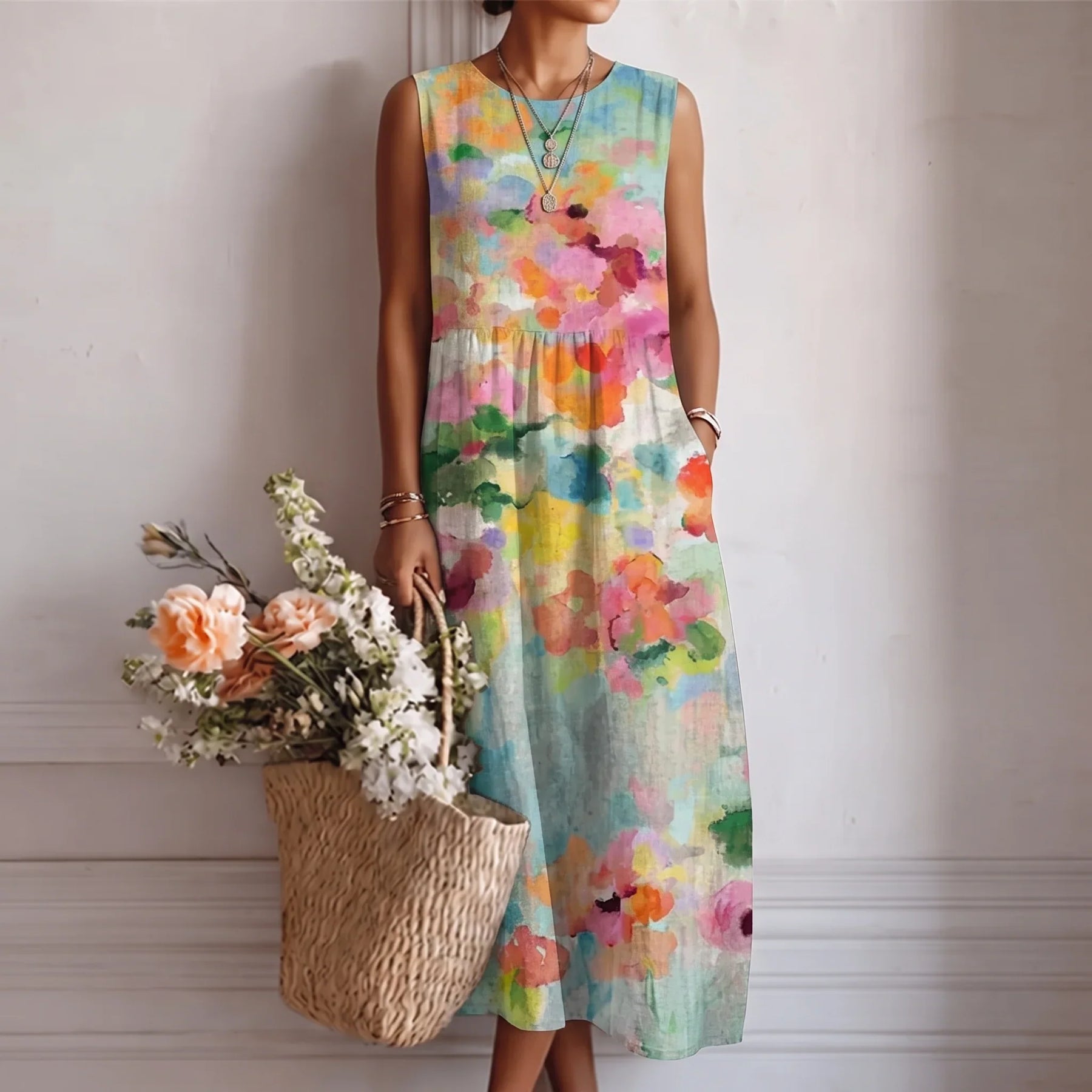 Amélie | Sleeveless Floral Midi Dress