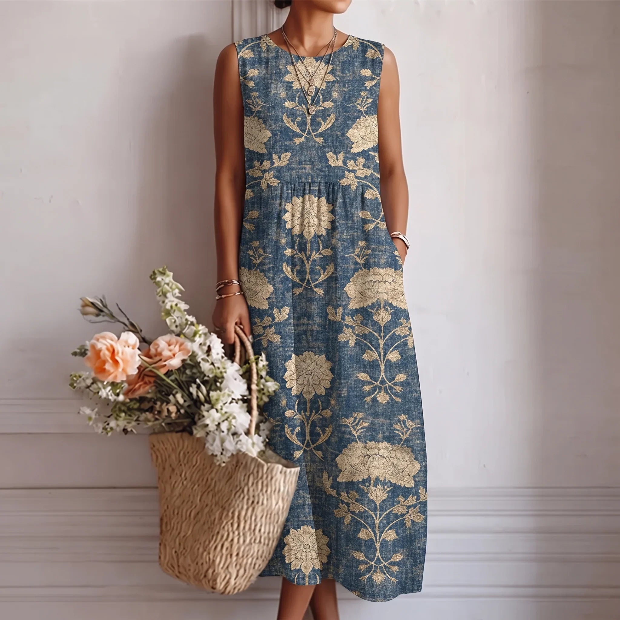 Amélie | Sleeveless Floral Midi Dress