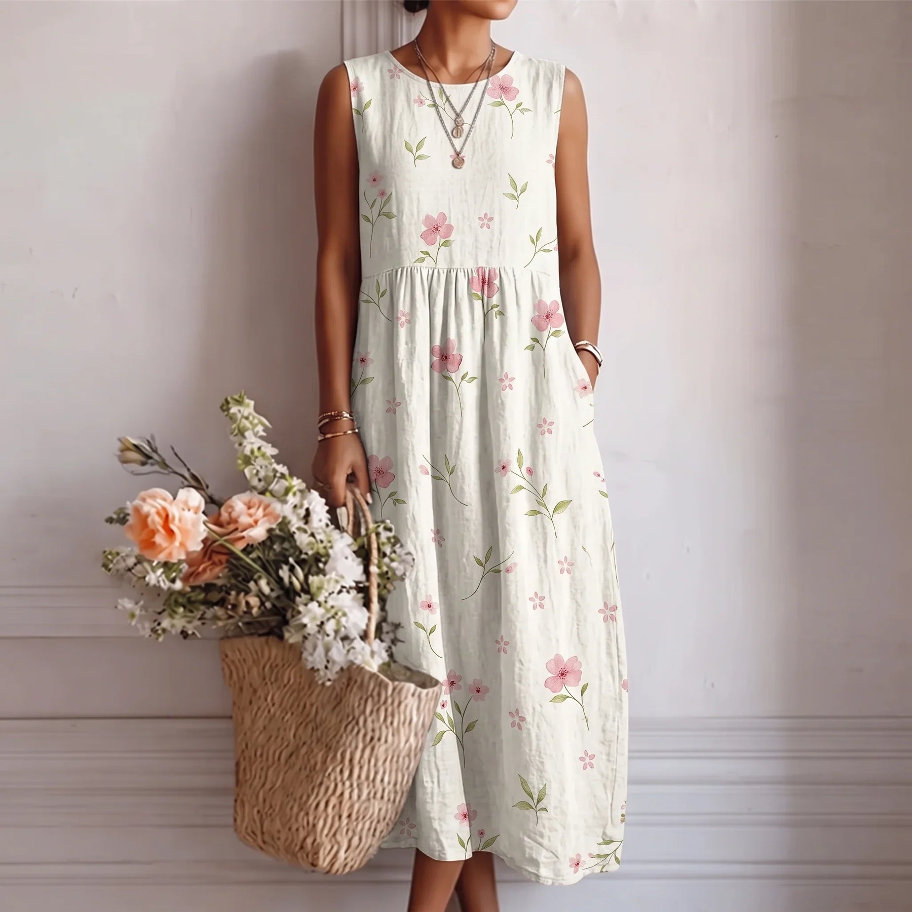 Amélie | Sleeveless Floral Midi Dress